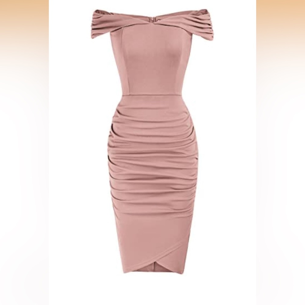 Elegant Pink Off-Shoulder Bodycon Dress 2 wear style size Large NWOT - Picture 3 of 5